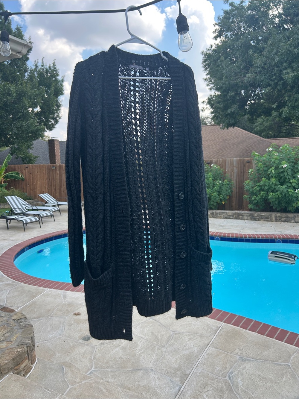 Vince Black Merino Wool Alpaca Blend Open Knit Cardigan Sweater S